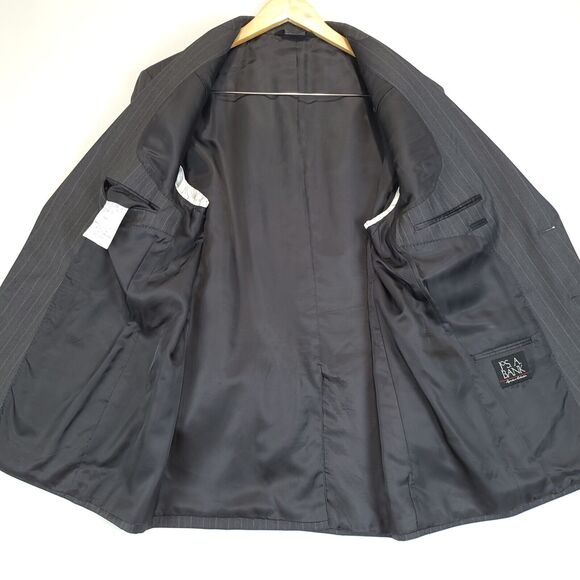 Jos A Bank Gordon 2PC Pant Suit Mens 44R Gray Striped Wool Signature Collection - Picture 12 of 16